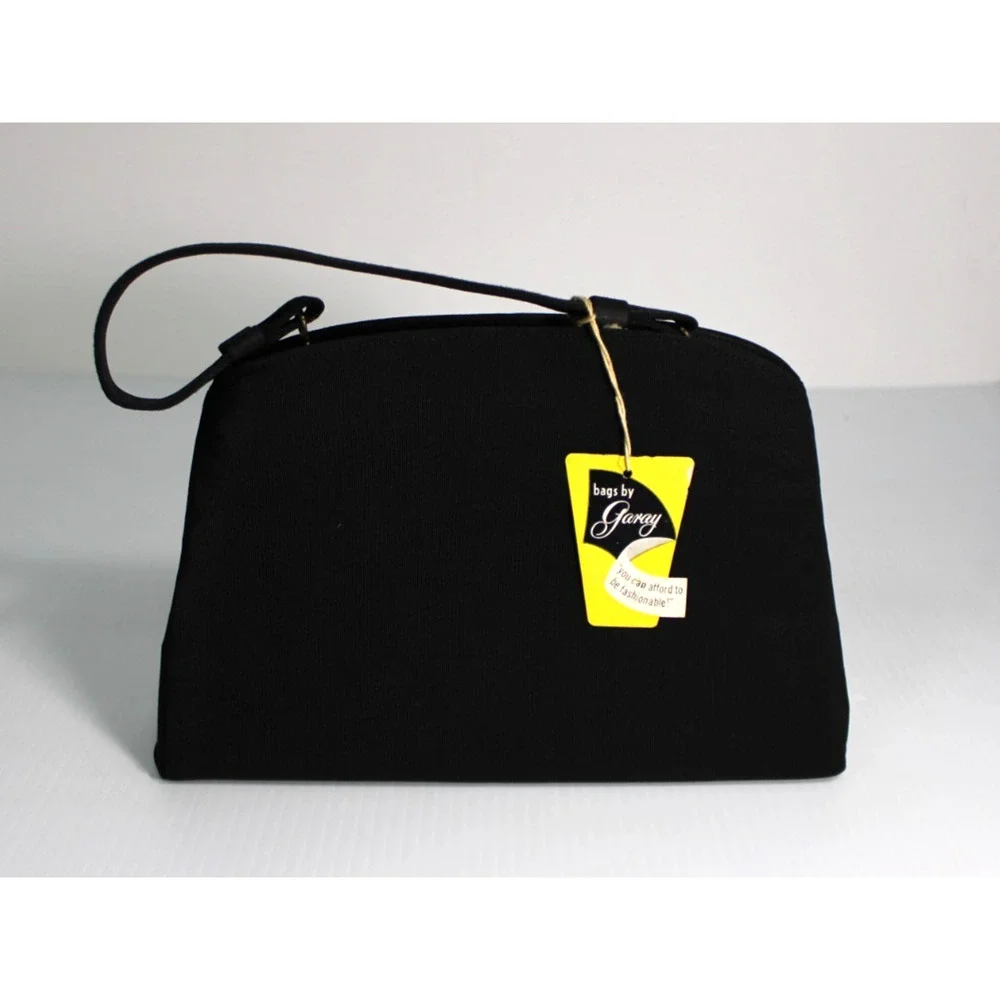NOS Vtg 1950s Bags by Garay Black Faille Cloth Top Handle Handbag Purse with Tag